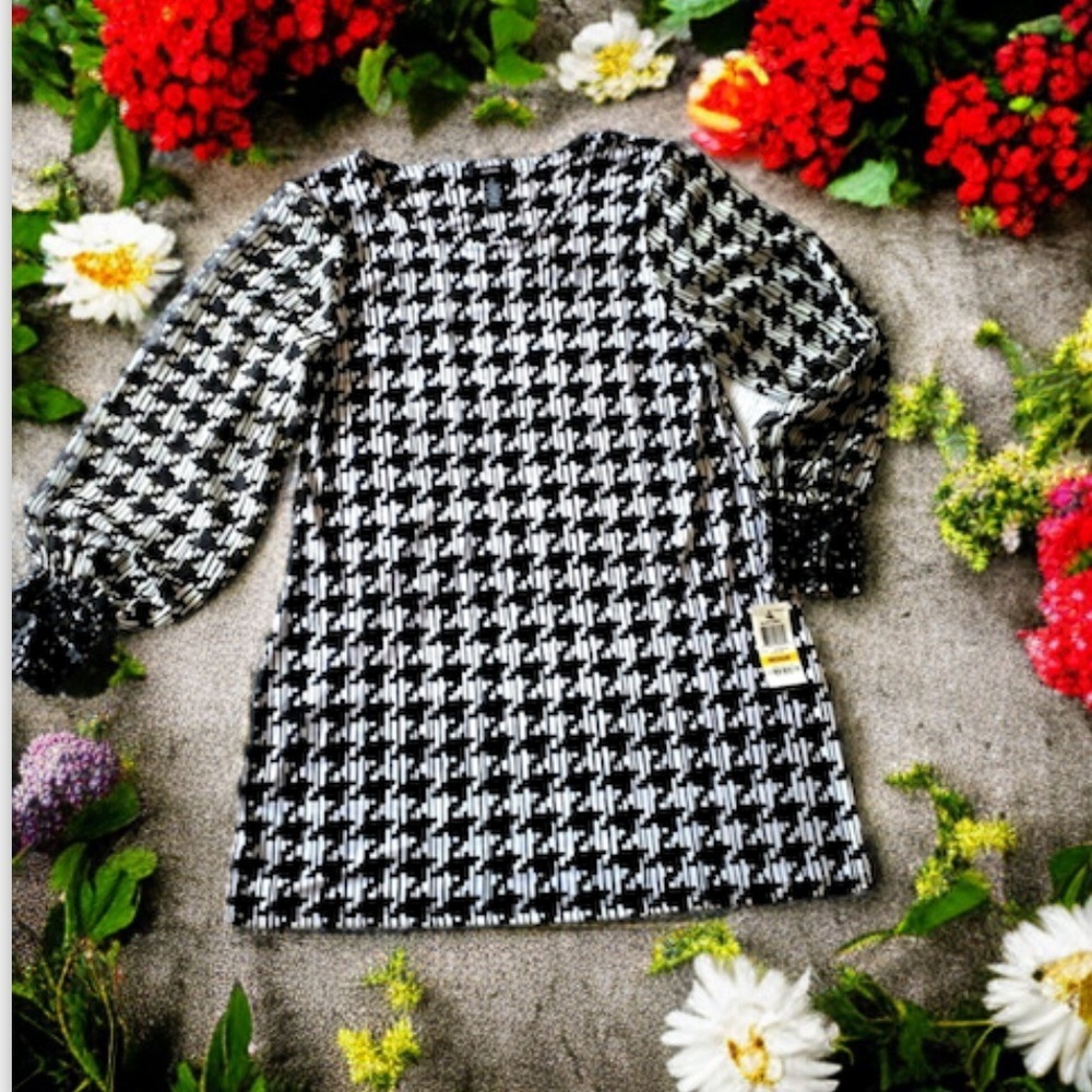 Classic HoundsTooth LongSleeve Dress Tunic-Alfani Sz M-‌‌🍂NWOT‌
